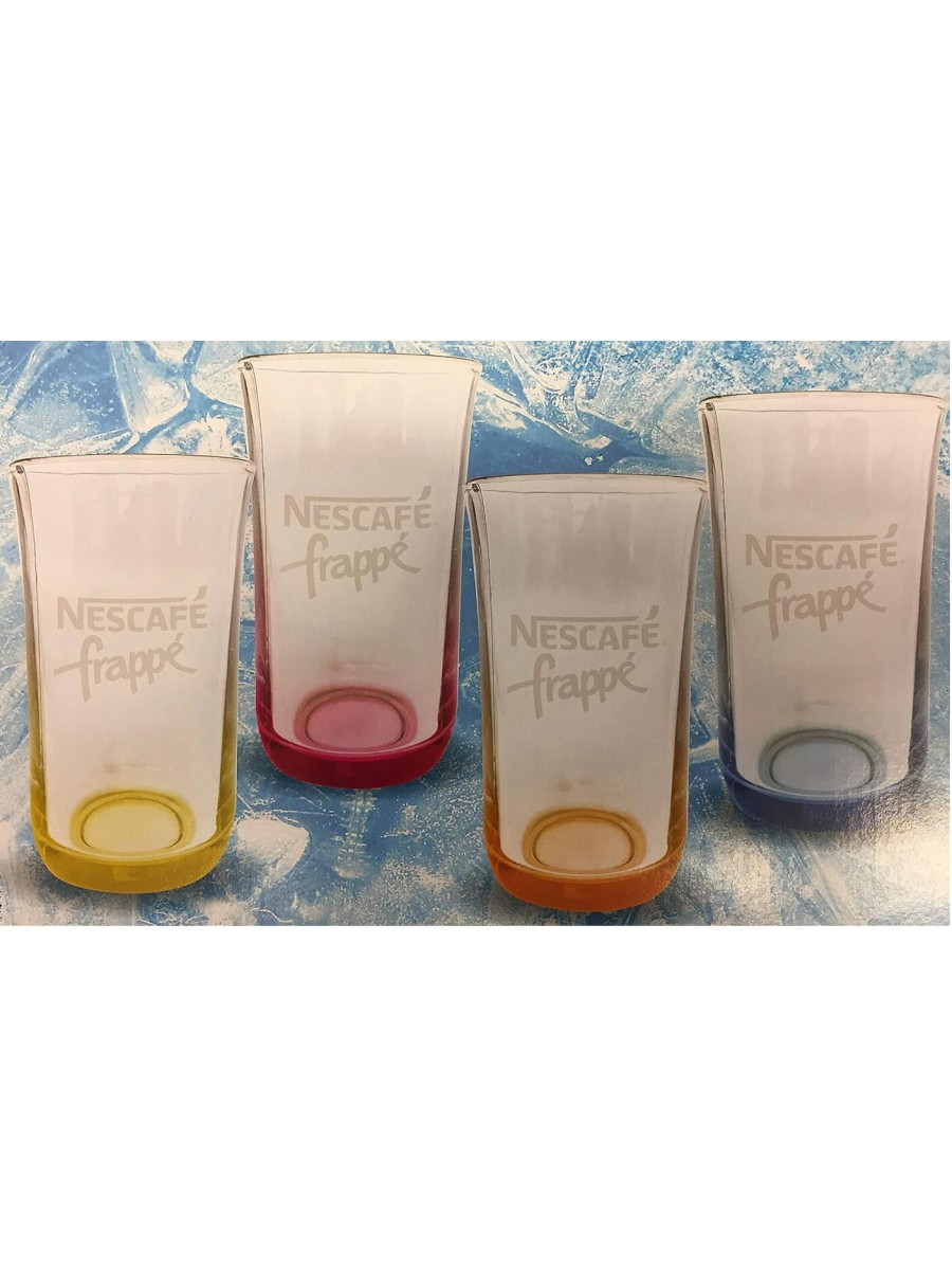 Nescafe Frappe Coloured Coffee Glasses 4 - Red, Blue, Green, Orange